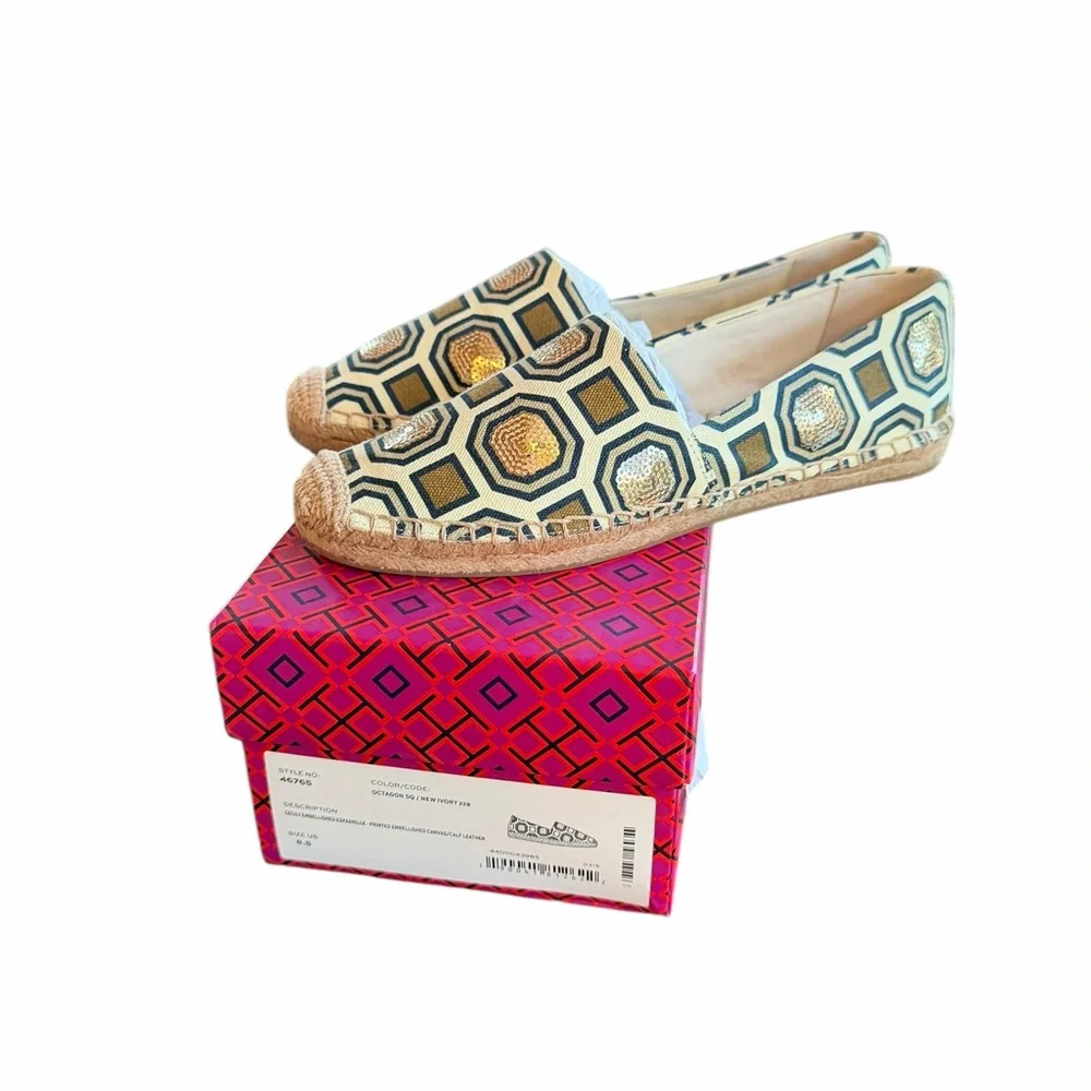 NIB‎ Tory Burch Cecily Embellished Espadrille Shoes